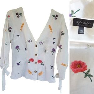 Topshop Embroidered Sleeve Tie Top Size 2